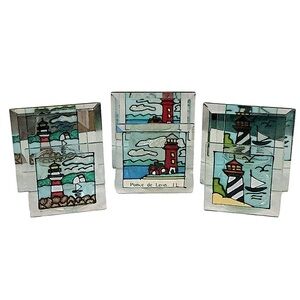 Lighthouses Vintage Assorted Candle Holders Stained Art Glass Nautical Decor 3
